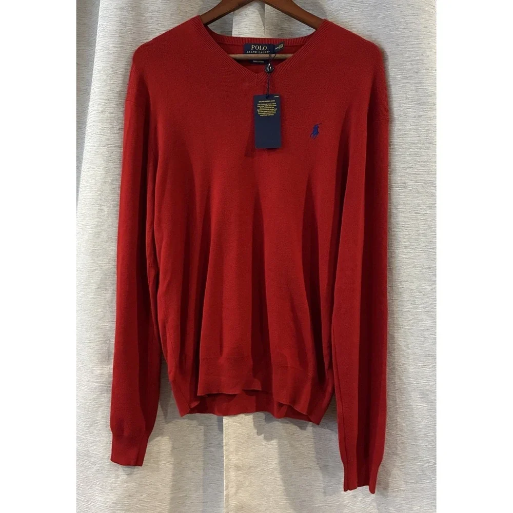 Polo Ralph Lauren‎ Mens Medium Red 100% Pima Cotton Crewneck Sweater Red Pony